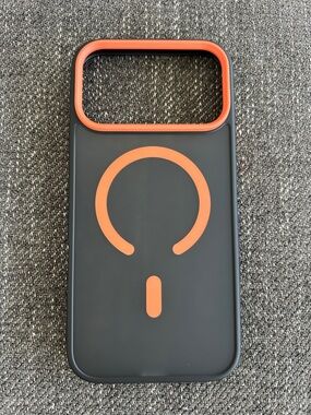 MagSafe-Compatible Black Phone Case with Orange Accents